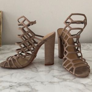 SCHUTZ Nude Suede Strappy Sandal Heels - 7.5